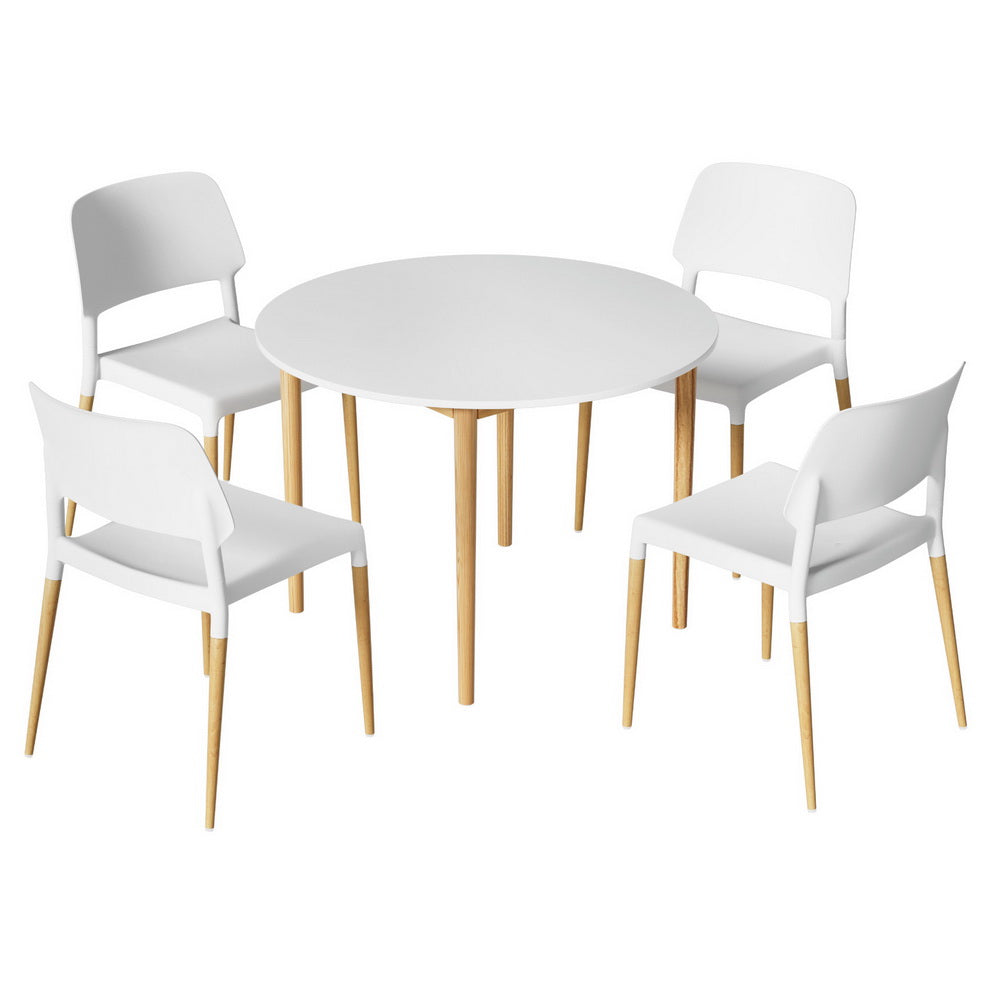 1 Artiss Dining Table and 4 Chairs Set White Wood-Furniture &gt; Dining &gt; Dining Set-PEROZ Accessories
