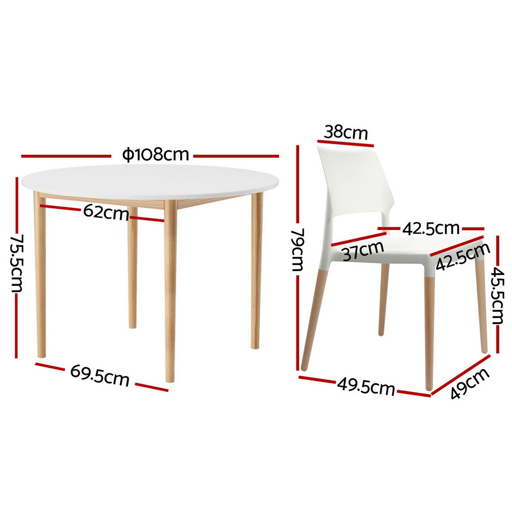 1 Artiss Dining Table and 4 Chairs Set White Wood-Furniture &gt; Dining &gt; Dining Set-PEROZ Accessories