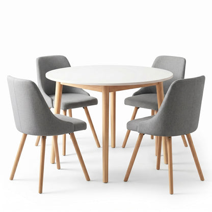 Artiss Round Dining Table and Chairs Set 5pcs Compact Kitchen Furniture White Natural Wood &amp; Grey