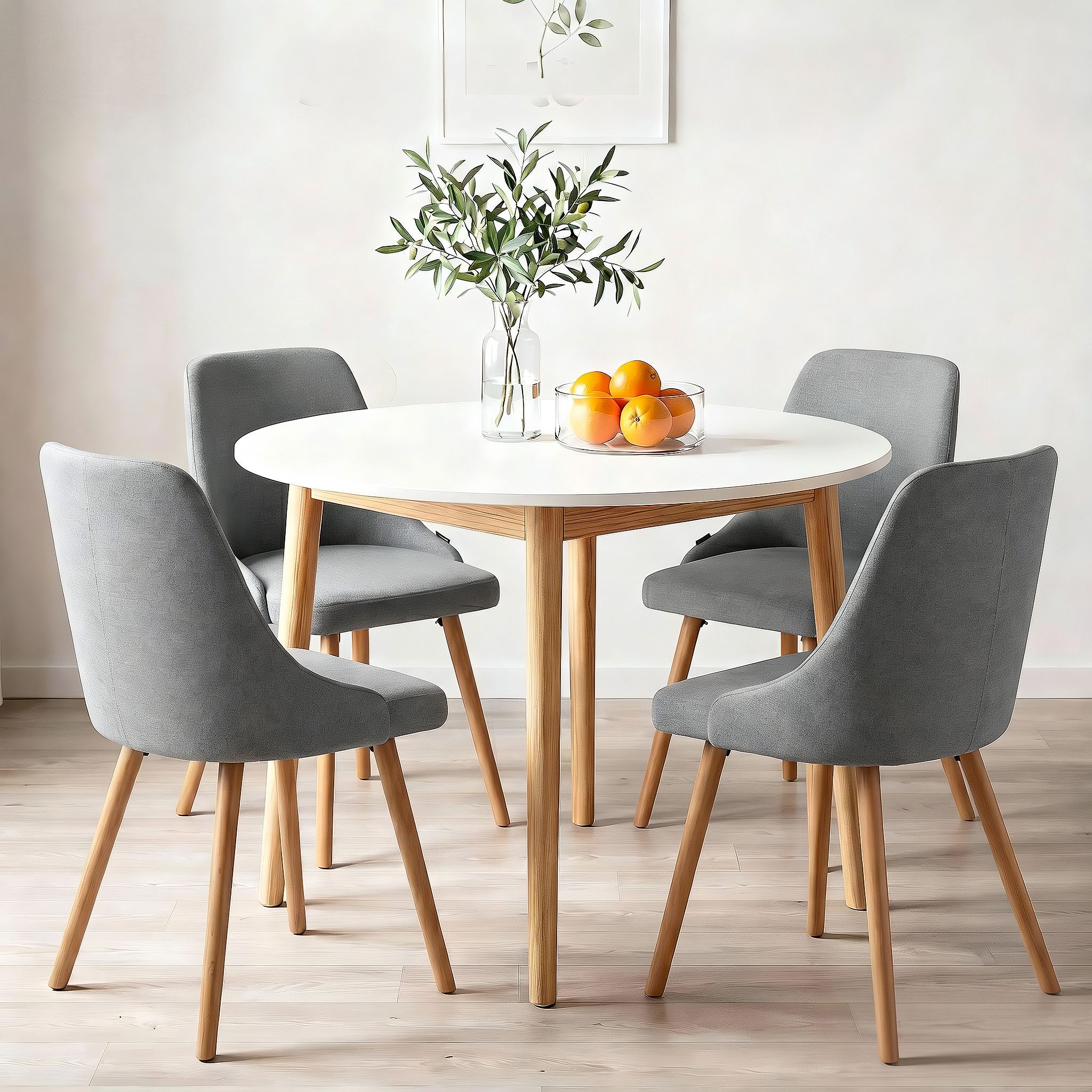 Artiss Round Dining Table and Chairs Set 5pcs Compact Kitchen Furniture White Natural Wood &amp; Grey