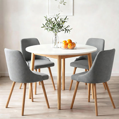 Artiss Round Dining Table and Chairs Set 5pcs Compact Kitchen Furniture White Natural Wood &amp; Grey