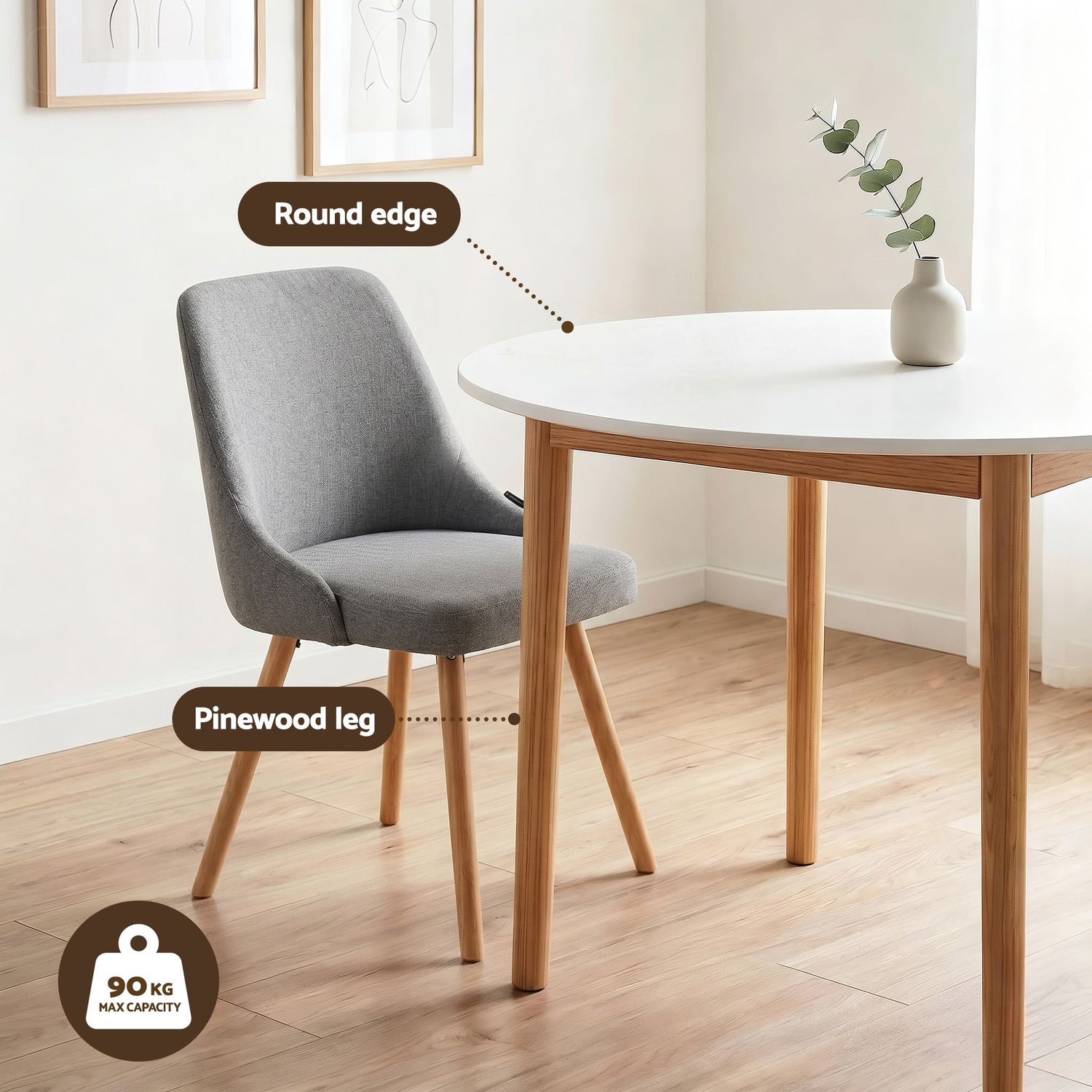 Artiss Round Dining Table and Chairs Set 5pcs Compact Kitchen Furniture White Natural Wood &amp; Grey