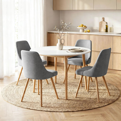 Artiss Round Dining Table and Chairs Set 5pcs Compact Kitchen Furniture White Natural Wood &amp; Grey