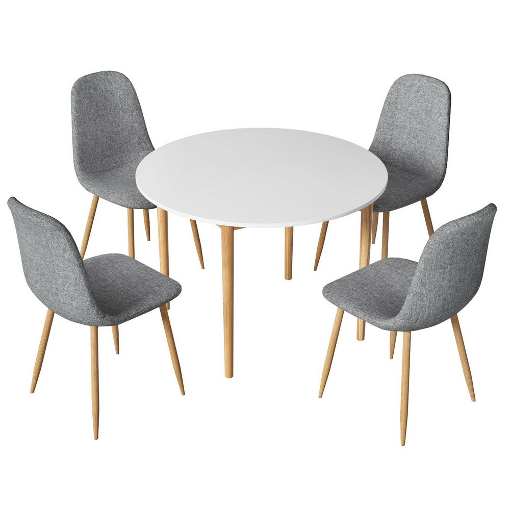 1 Artiss Dining Table and 4 Chairs Set White Grey-Furniture &gt; Dining &gt; Dining Set-PEROZ Accessories