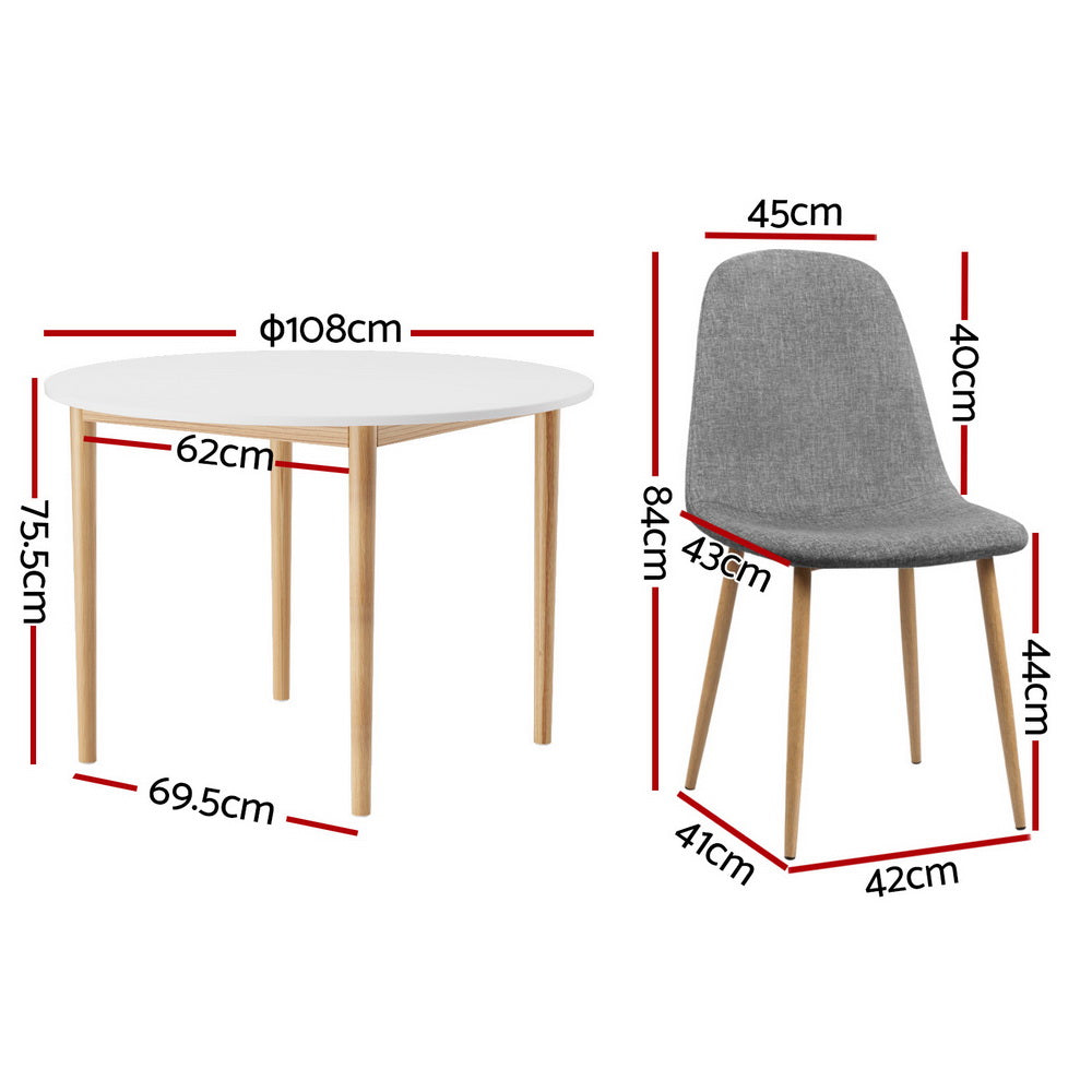 1 Artiss Dining Table and 4 Chairs Set White Grey-Furniture &gt; Dining &gt; Dining Set-PEROZ Accessories