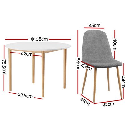 1 Artiss Dining Table and 4 Chairs Set White Grey-Furniture &gt; Dining &gt; Dining Set-PEROZ Accessories