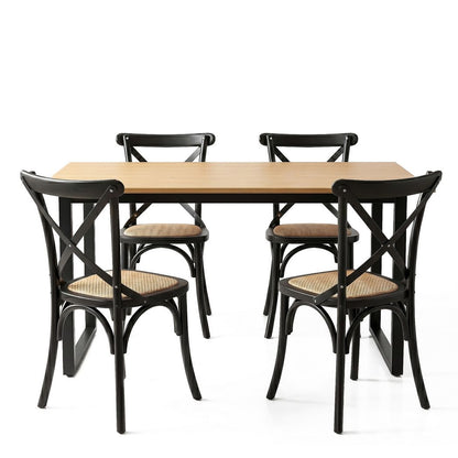 Artiss Dining Table and Chairs Set 5PCS Industrial 4 Black Rattan Chairs for Kitchen, Dining Room, Café