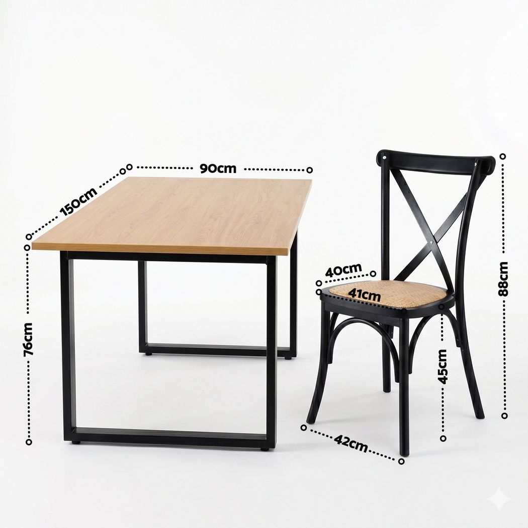 Artiss Dining Table and Chairs Set 5PCS Industrial 4 Black Rattan Chairs for Kitchen, Dining Room, Café-Furniture > Dining > Dining Set-PEROZ Accessories