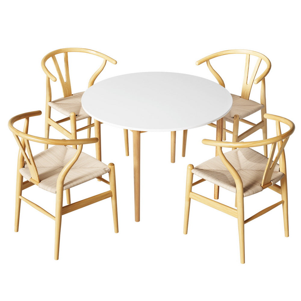 1 Artiss Dining Table and 4 Chairs Set Wishbone Wood-Furniture &gt; Dining &gt; Dining Set-PEROZ Accessories
