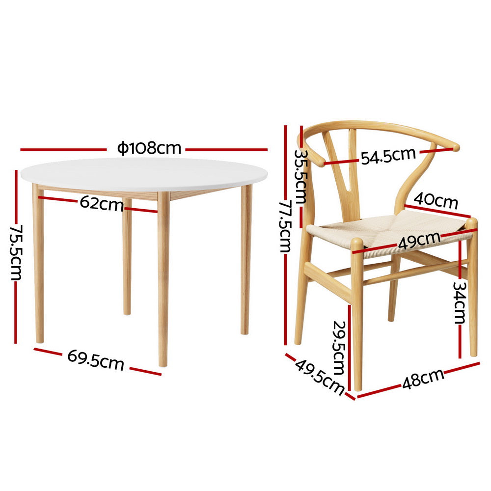 1 Artiss Dining Table and 4 Chairs Set Wishbone Wood-Furniture &gt; Dining &gt; Dining Set-PEROZ Accessories