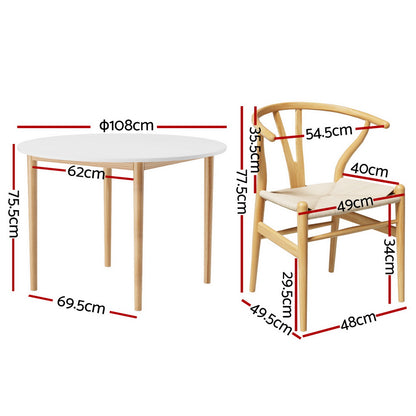 1 Artiss Dining Table and 4 Chairs Set Wishbone Wood-Furniture &gt; Dining &gt; Dining Set-PEROZ Accessories