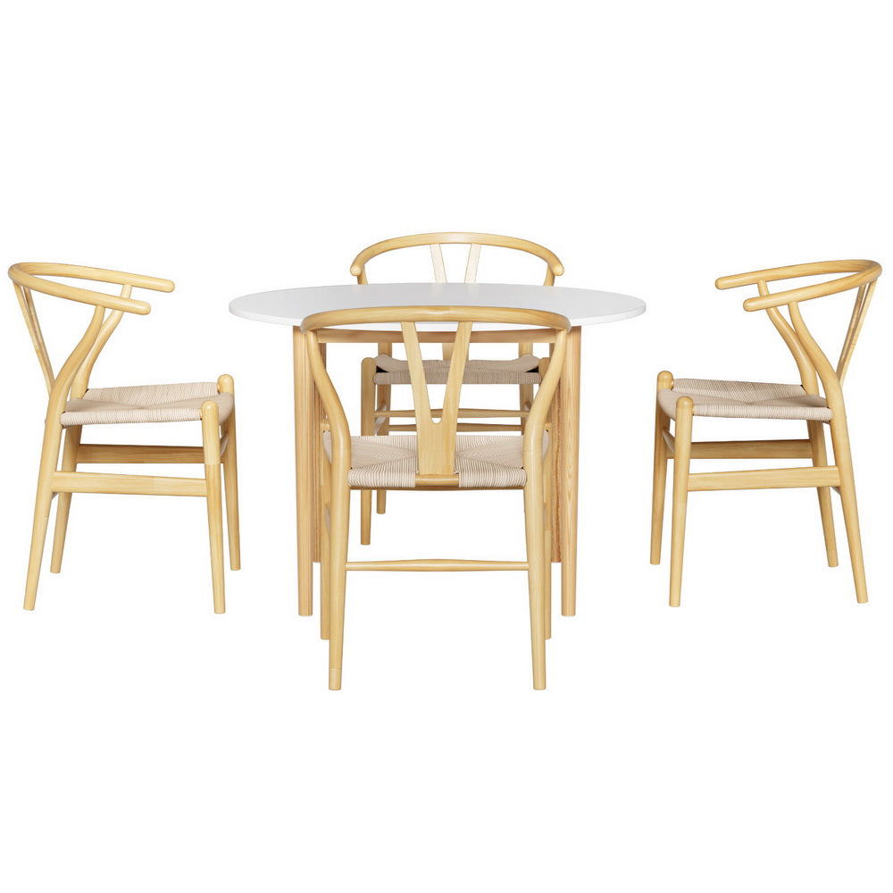 1 Artiss Dining Table and 4 Chairs Set Wishbone Wood-Furniture &gt; Dining &gt; Dining Set-PEROZ Accessories