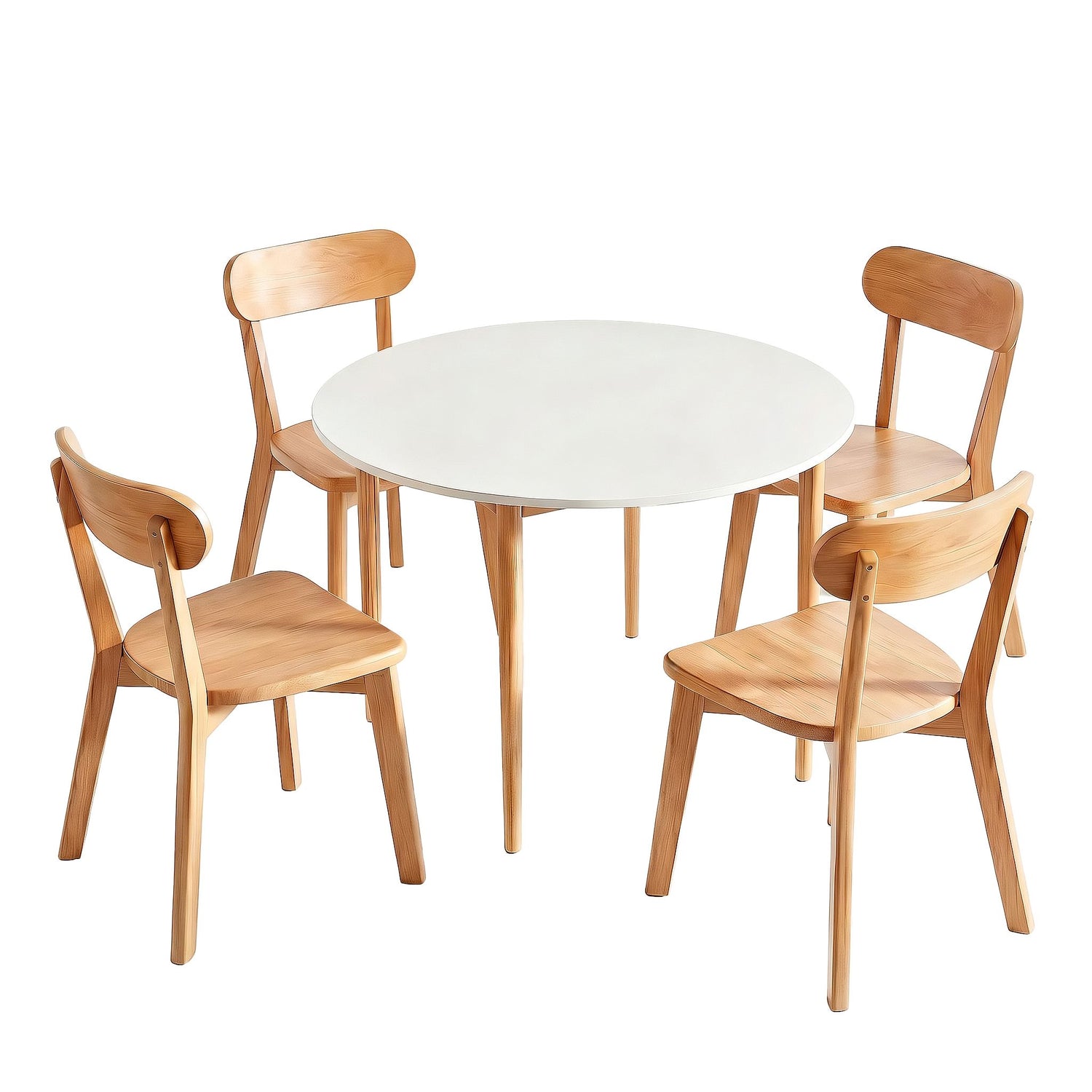 Artiss Round Dining Table and Chairs Set 5 PCS, 108cm Compact Kitchen Table Set with Solid Pine Wood Legs &amp; 4 Ergonomic Rubber Wood Chairs,White Timber Dining Set for Small Space