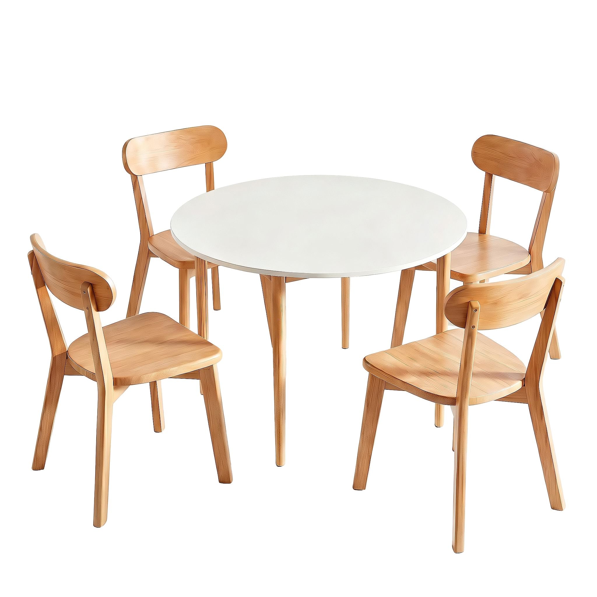 Artiss Round Dining Table and Chairs Set 5 PCS, 108cm Compact Kitchen Table Set with Solid Pine Wood Legs &amp; 4 Ergonomic Rubber Wood Chairs,White Timber Dining Set for Small Space