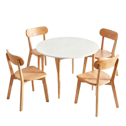 Artiss Round Dining Table and Chairs Set 5 PCS, 108cm Compact Kitchen Table Set with Solid Pine Wood Legs &amp; 4 Ergonomic Rubber Wood Chairs,White Timber Dining Set for Small Space