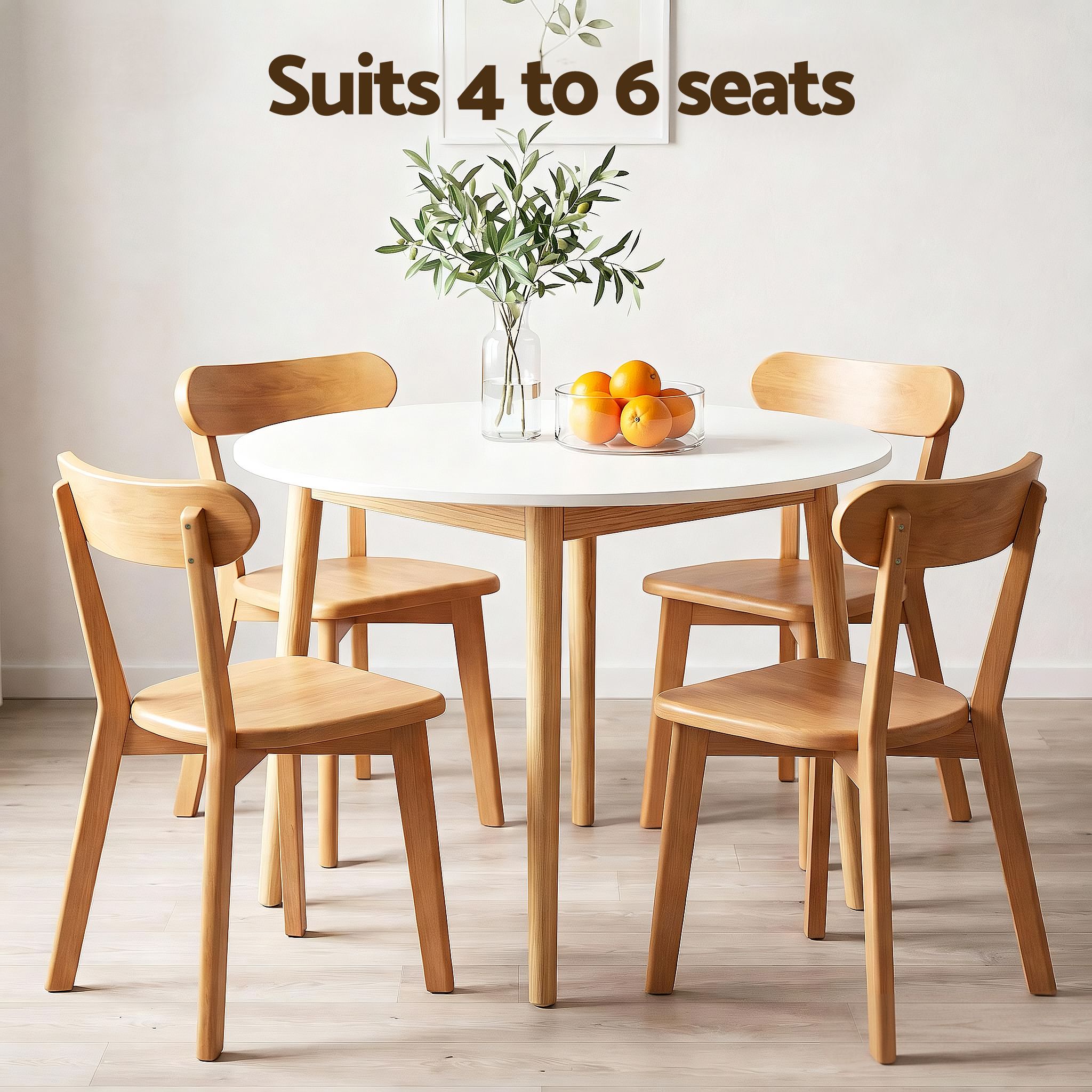 Artiss Round Dining Table and Chairs Set 5 PCS, 108cm Compact Kitchen Table Set with Solid Pine Wood Legs &amp; 4 Ergonomic Rubber Wood Chairs,White Timber Dining Set for Small Space