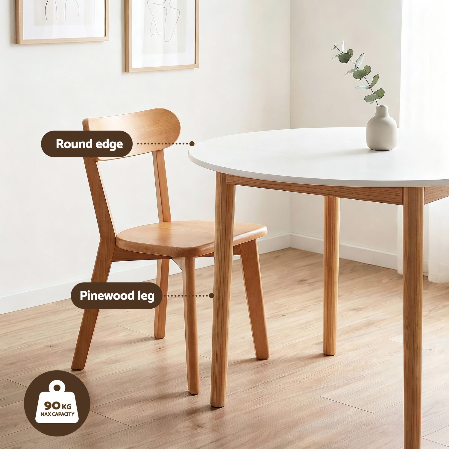 Artiss Round Dining Table and Chairs Set 5 PCS, 108cm Compact Kitchen Table Set with Solid Pine Wood Legs &amp; 4 Ergonomic Rubber Wood Chairs,White Timber Dining Set for Small Space