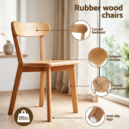 Artiss Round Dining Table and Chairs Set 5 PCS, 108cm Compact Kitchen Table Set with Solid Pine Wood Legs &amp; 4 Ergonomic Rubber Wood Chairs,White Timber Dining Set for Small Space