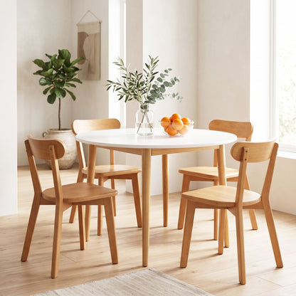 Artiss Round Dining Table and Chairs Set 5 PCS, 108cm Compact Kitchen Table Set with Solid Pine Wood Legs &amp; 4 Ergonomic Rubber Wood Chairs,White Timber Dining Set for Small Space