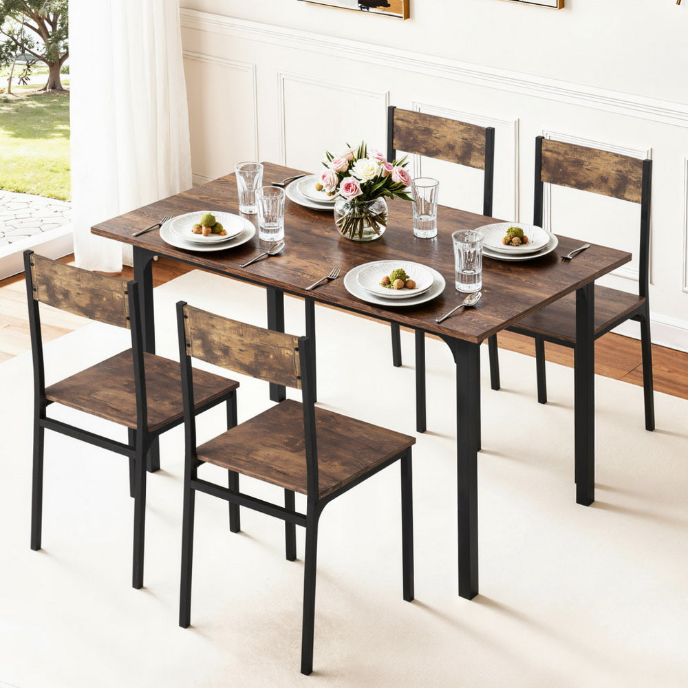 Artiss Dining Table and Chairs Set of 5 Compact Kitchen Furniture Rustic Brown-Furniture > Dining > Dining Set-PEROZ Accessories