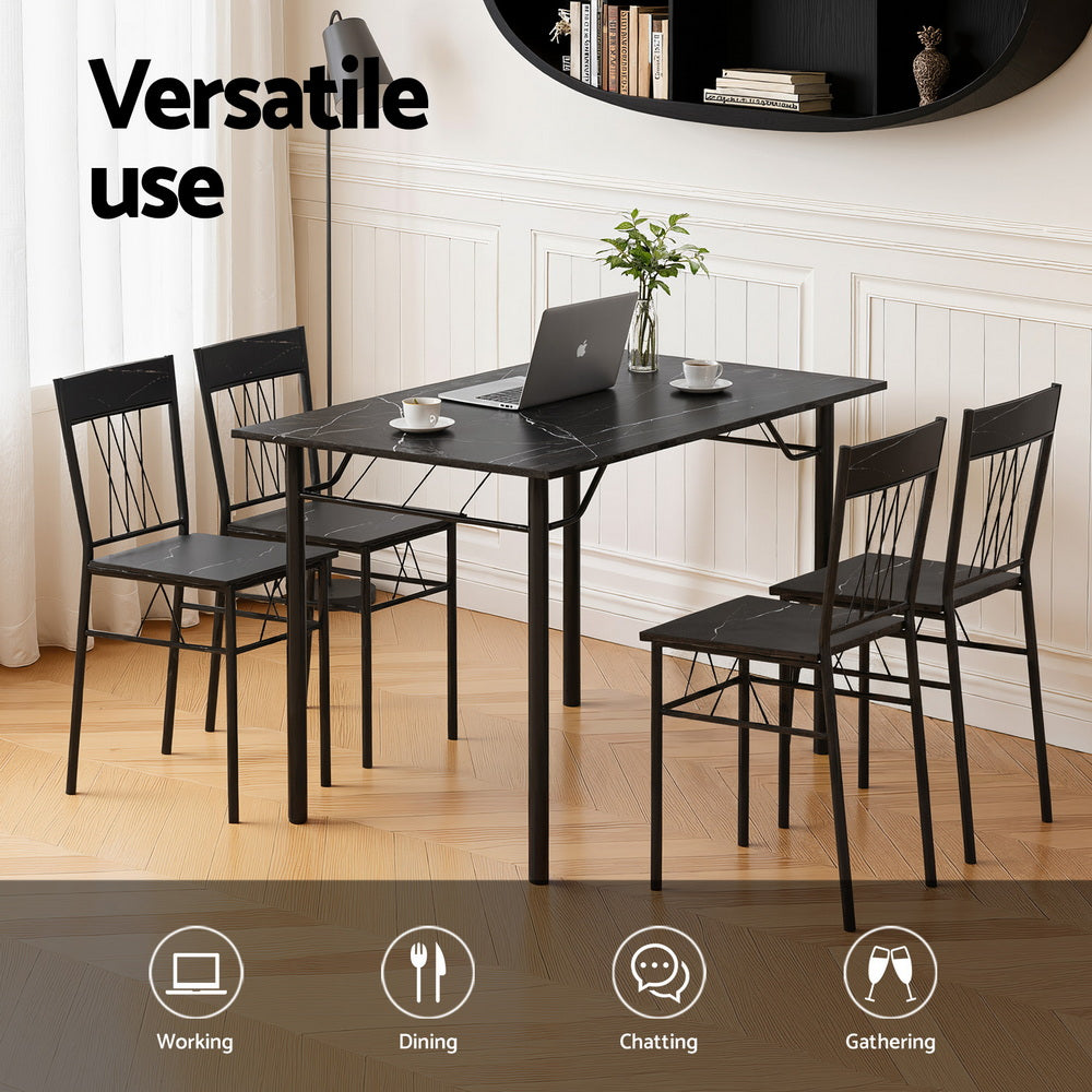 Artiss Dining Table and Chairs Set of 5 Compact Kitchen Furniture Marble Black-Furniture > Dining > Dining Set-PEROZ Accessories