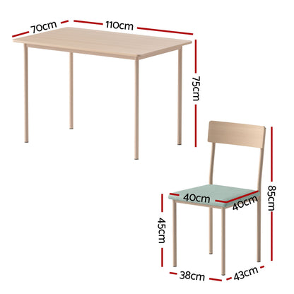 Artiss Dining Table and Chairs Set of 5 Compact Kitchen Furniture Natural Light Green
