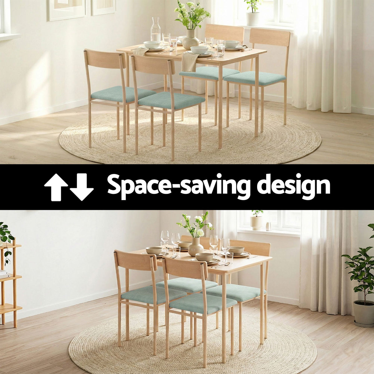 Artiss Dining Table and Chairs Set of 5 Compact Kitchen Furniture Natural Light Green