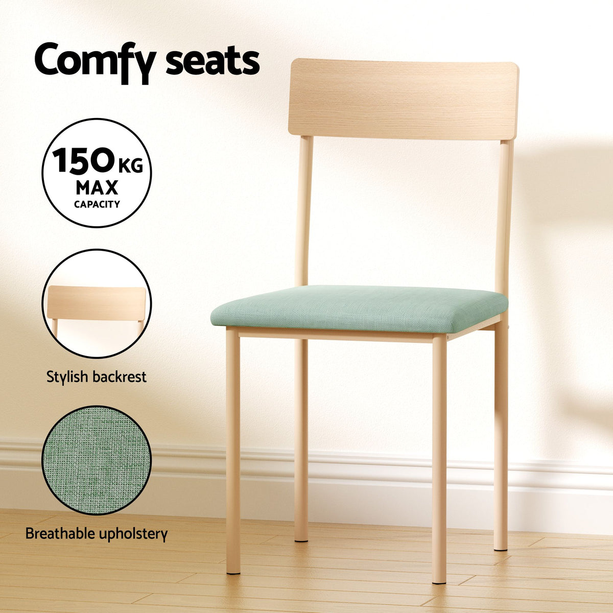 Artiss Dining Table and Chairs Set of 5 Compact Kitchen Furniture Natural Light Green
