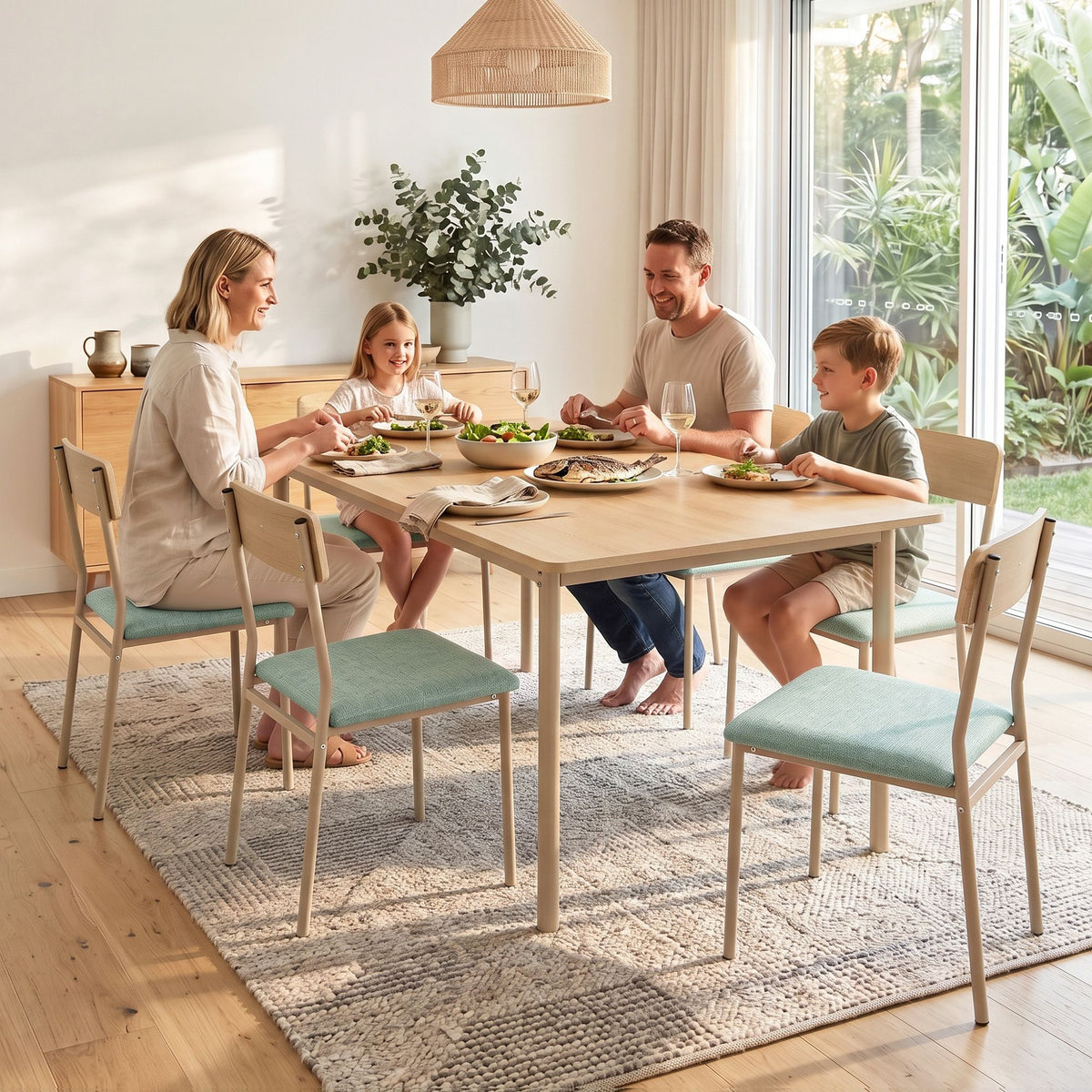 Artiss Dining Table and Chairs Set of 5 Compact Kitchen Furniture Natural Light Green
