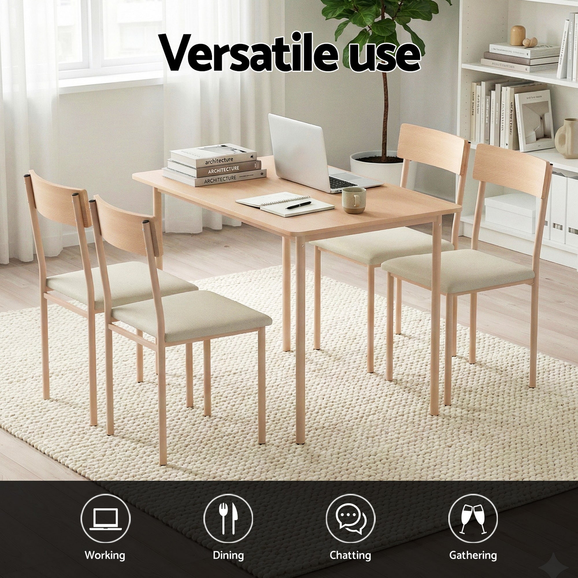 Artiss Dining Table and Chairs Set of 5 Compact Kitchen Furniture Natural Beige-Furniture > Dining > Dining Set-PEROZ Accessories