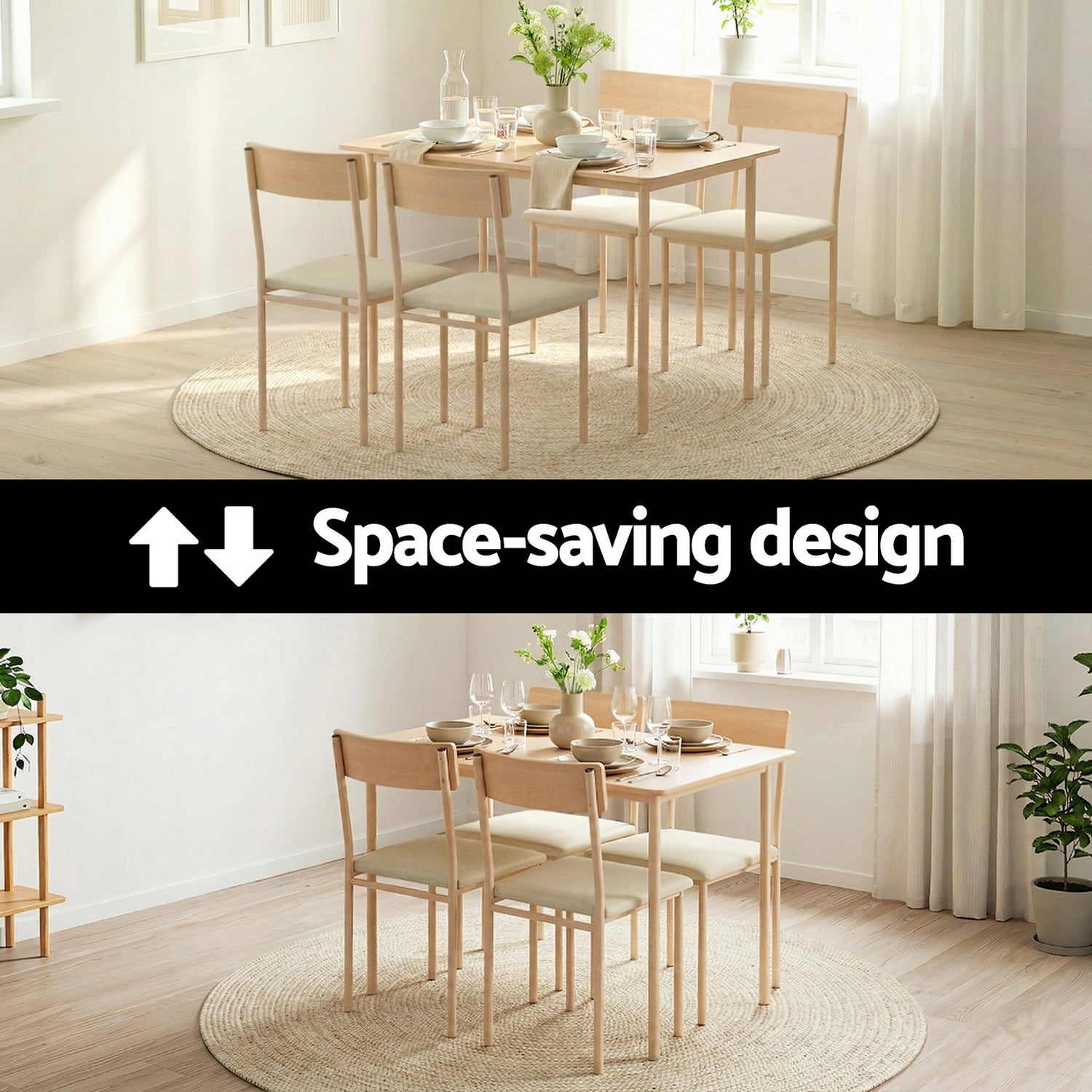 Artiss Dining Table and Chairs Set of 5 Compact Kitchen Furniture Natural Beige-Furniture > Dining > Dining Set-PEROZ Accessories