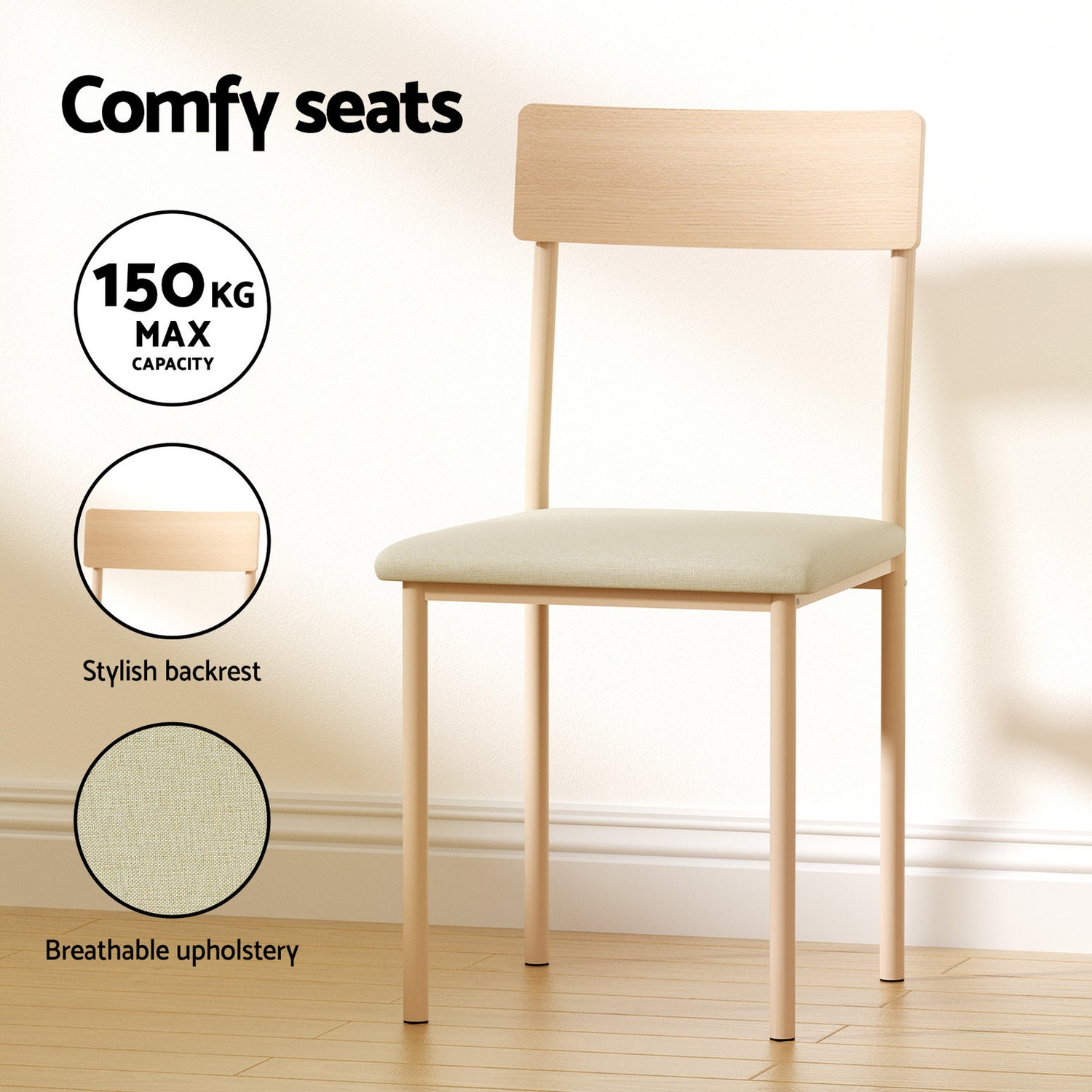 Artiss Dining Table and Chairs Set of 5 Compact Kitchen Furniture Natural Beige-Furniture > Dining > Dining Set-PEROZ Accessories
