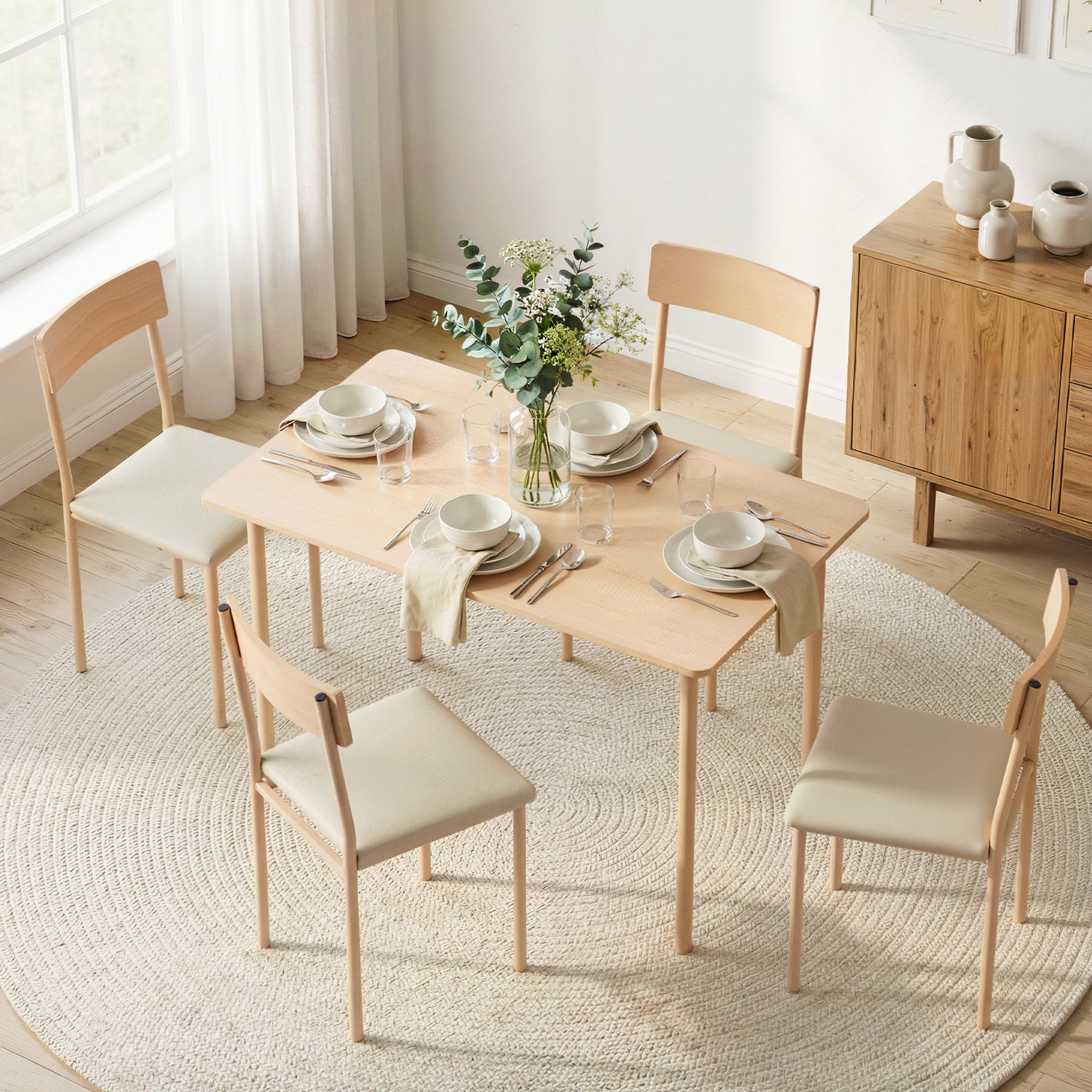 Artiss Dining Table and Chairs Set of 5 Compact Kitchen Furniture Natural Beige-Furniture > Dining > Dining Set-PEROZ Accessories