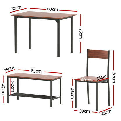 Artiss Dining Table and Chairs Set of 4 Storage Bench Kitchen Furniture Walnut-Furniture > Dining > Dining Set-PEROZ Accessories