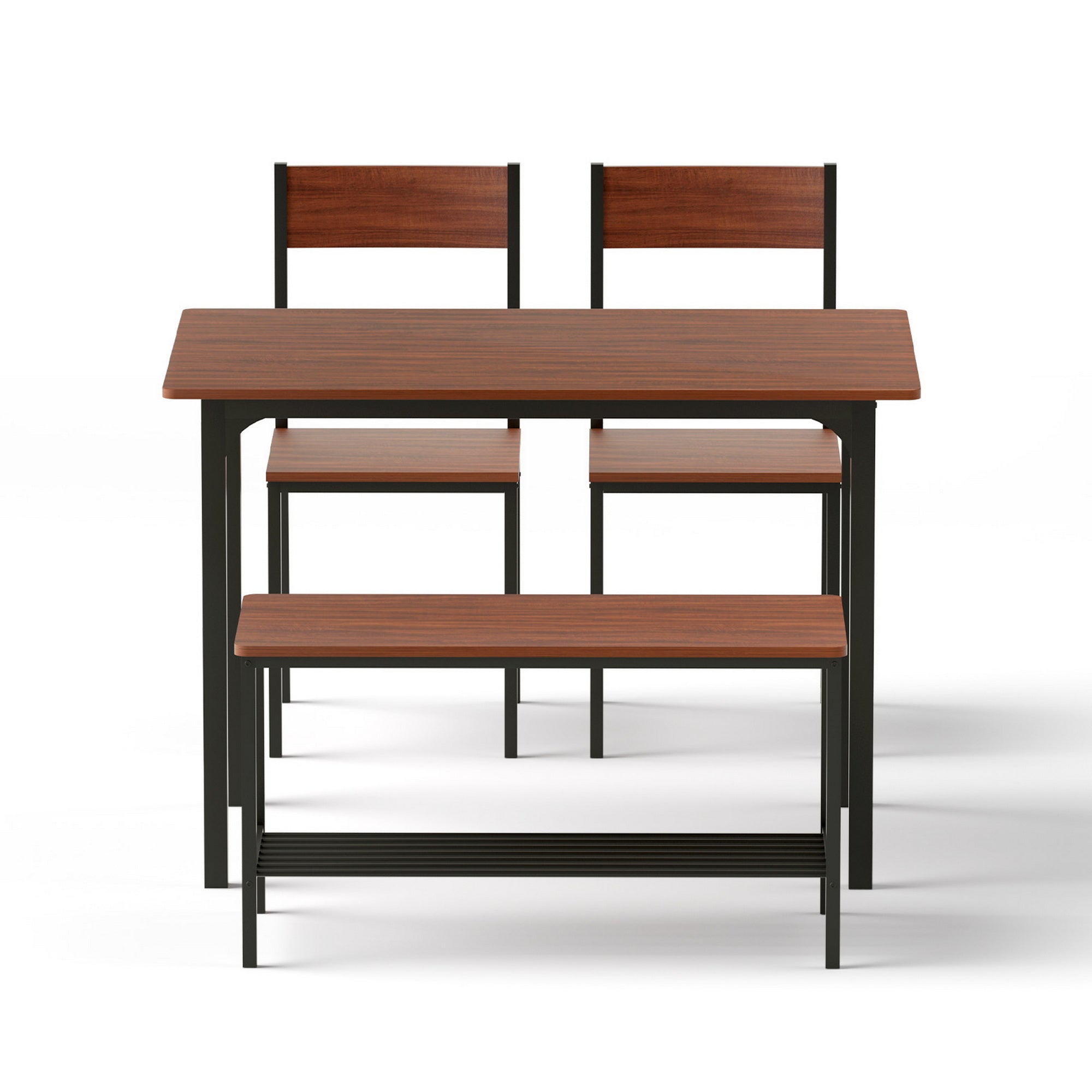 Artiss Dining Table and Chairs Set of 4 Storage Bench Kitchen Furniture Walnut-Furniture > Dining > Dining Set-PEROZ Accessories