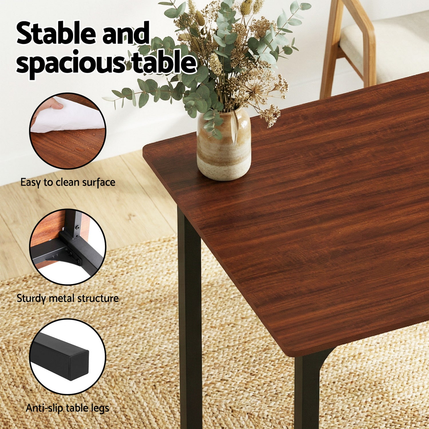 Artiss Dining Table and Chairs Set of 4 Storage Bench Kitchen Furniture Walnut-Furniture > Dining > Dining Set-PEROZ Accessories