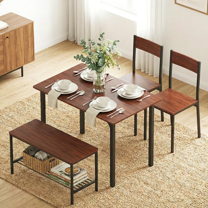 Artiss Dining Table and Chairs Set of 4 Storage Bench Kitchen Furniture Walnut-Furniture > Dining > Dining Set-PEROZ Accessories