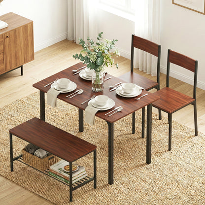 Artiss Dining Table and Chairs Set of 4 Storage Bench Kitchen Furniture Walnut-Furniture > Dining > Dining Set-PEROZ Accessories