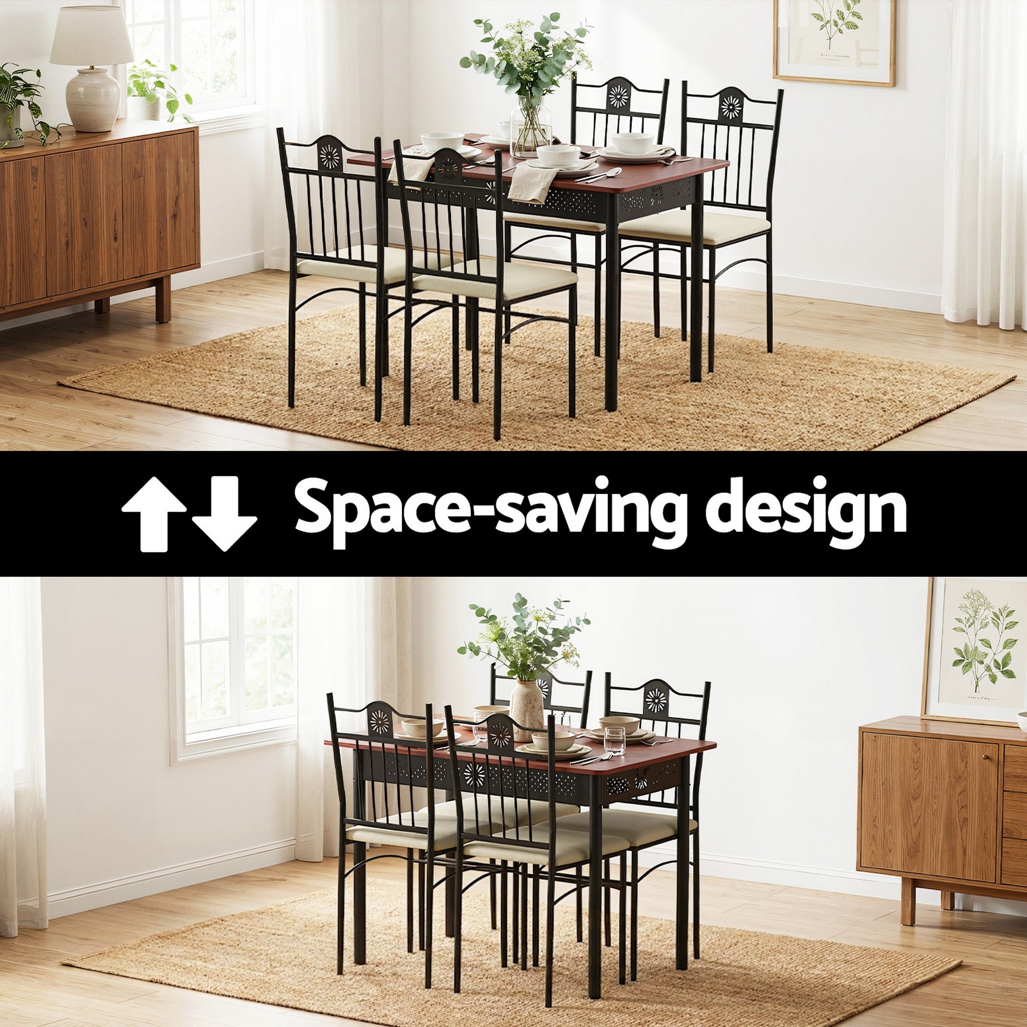 Artiss Dining Table and Chairs Set of 5 Compact Kitchen Furniture Upholstered-Furniture > Dining > Dining Set-PEROZ Accessories