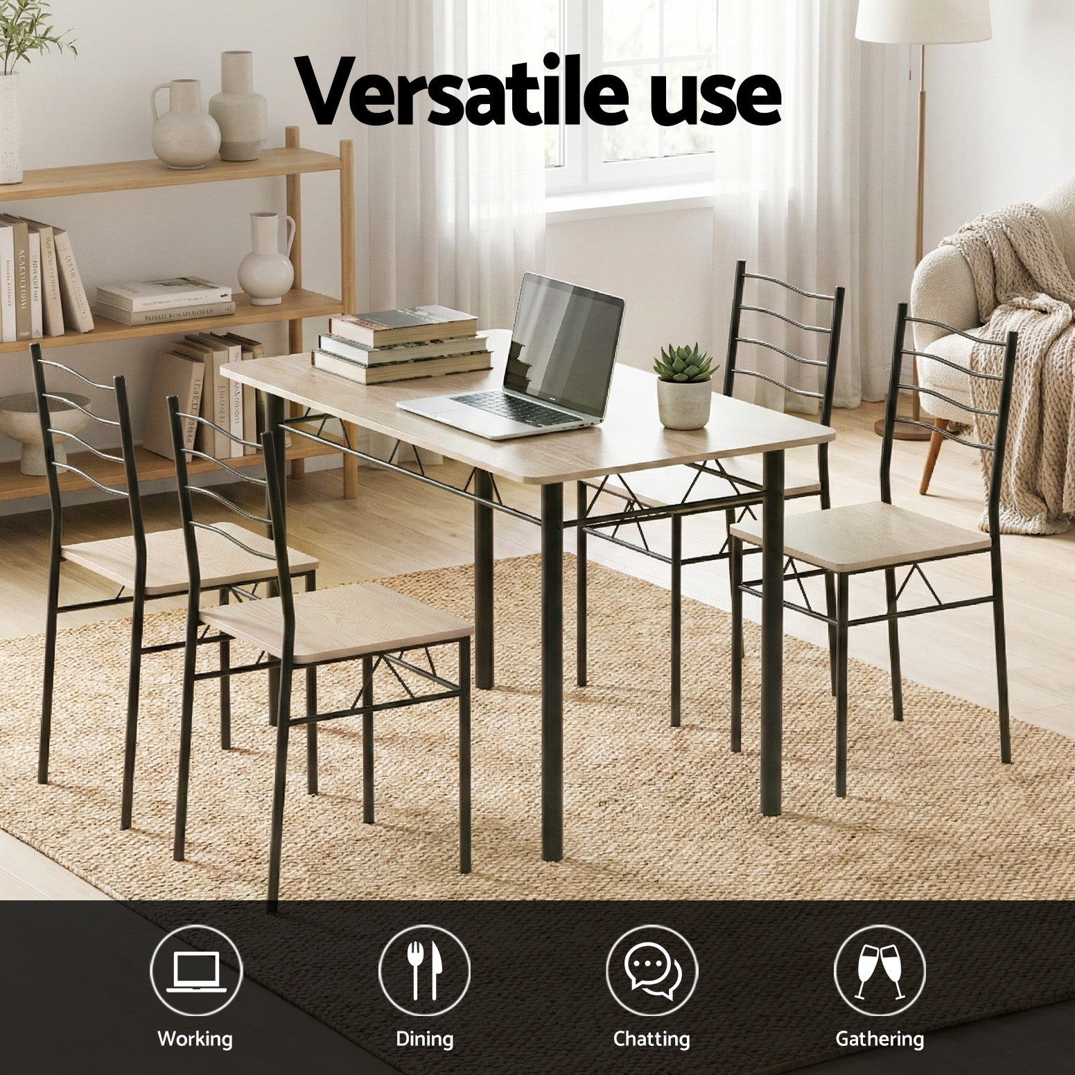 Artiss Dining Table and Chairs Set of 5 Compact Kitchen Furniture Modern Oak-Furniture > Dining > Dining Set-PEROZ Accessories