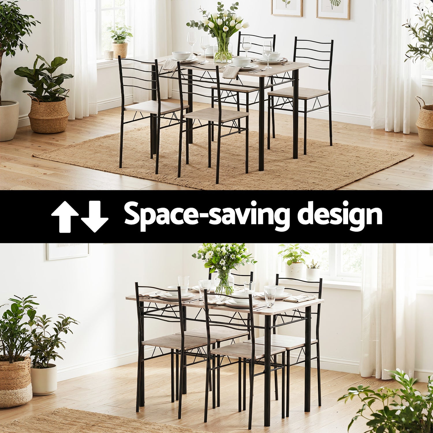 Artiss Dining Table and Chairs Set of 5 Compact Kitchen Furniture Modern Oak-Furniture > Dining > Dining Set-PEROZ Accessories