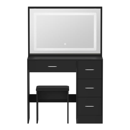 Oikiture Dressing Table Stool Set Large Mirror LED Light Black-Dressing Table-PEROZ Accessories