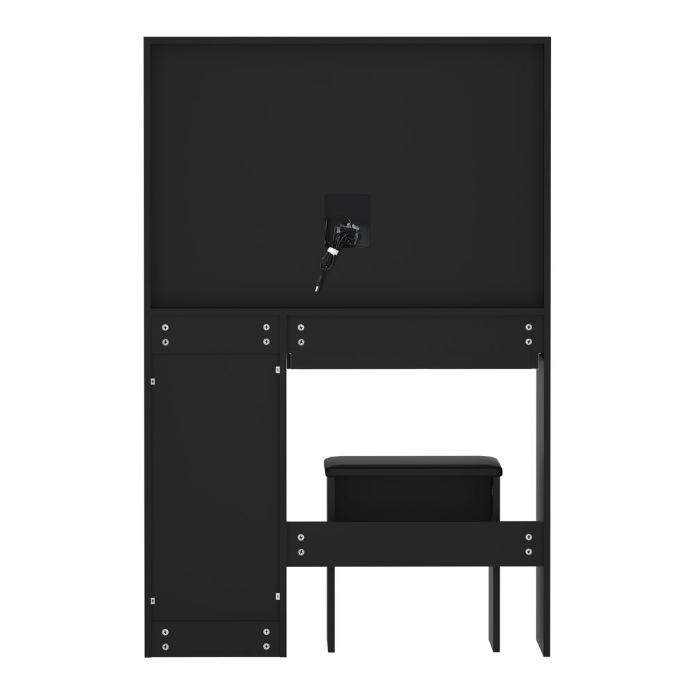 Oikiture Dressing Table Stool Set Large Mirror LED Light Black-Dressing Table-PEROZ Accessories