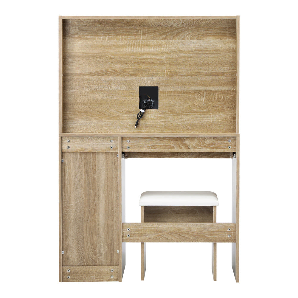 Oikiture Dressing Table Stool Set Large Mirror LED Light Natural-Dressing Table-PEROZ Accessories