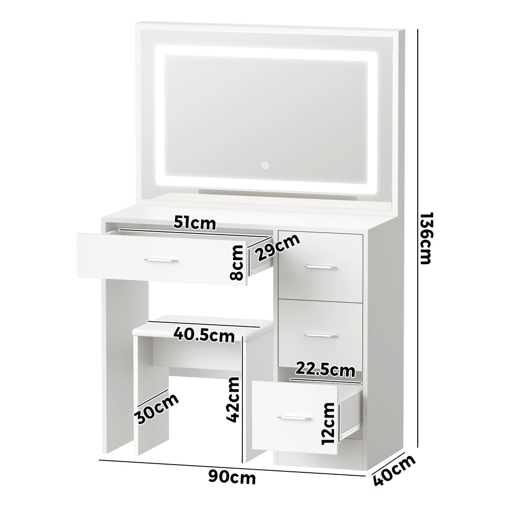 Oikiture Dressing Table Stool Set Large Mirror LED Light White-Dressing Table-PEROZ Accessories