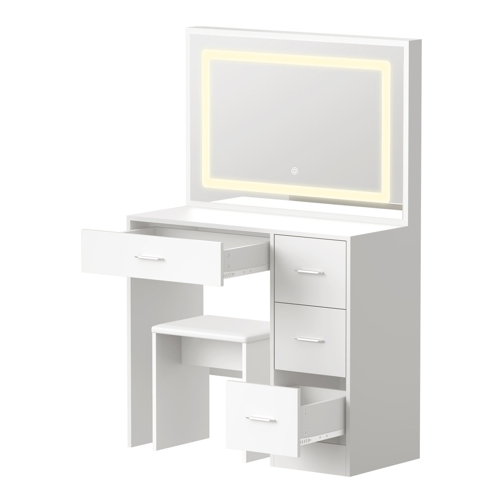 Oikiture Dressing Table Stool Set Large Mirror LED Light White-Dressing Table-PEROZ Accessories