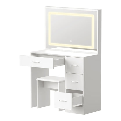 Oikiture Dressing Table Stool Set Large Mirror LED Light White-Dressing Table-PEROZ Accessories