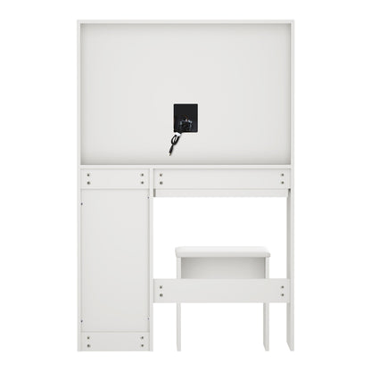 Oikiture Dressing Table Stool Set Large Mirror LED Light White-Dressing Table-PEROZ Accessories