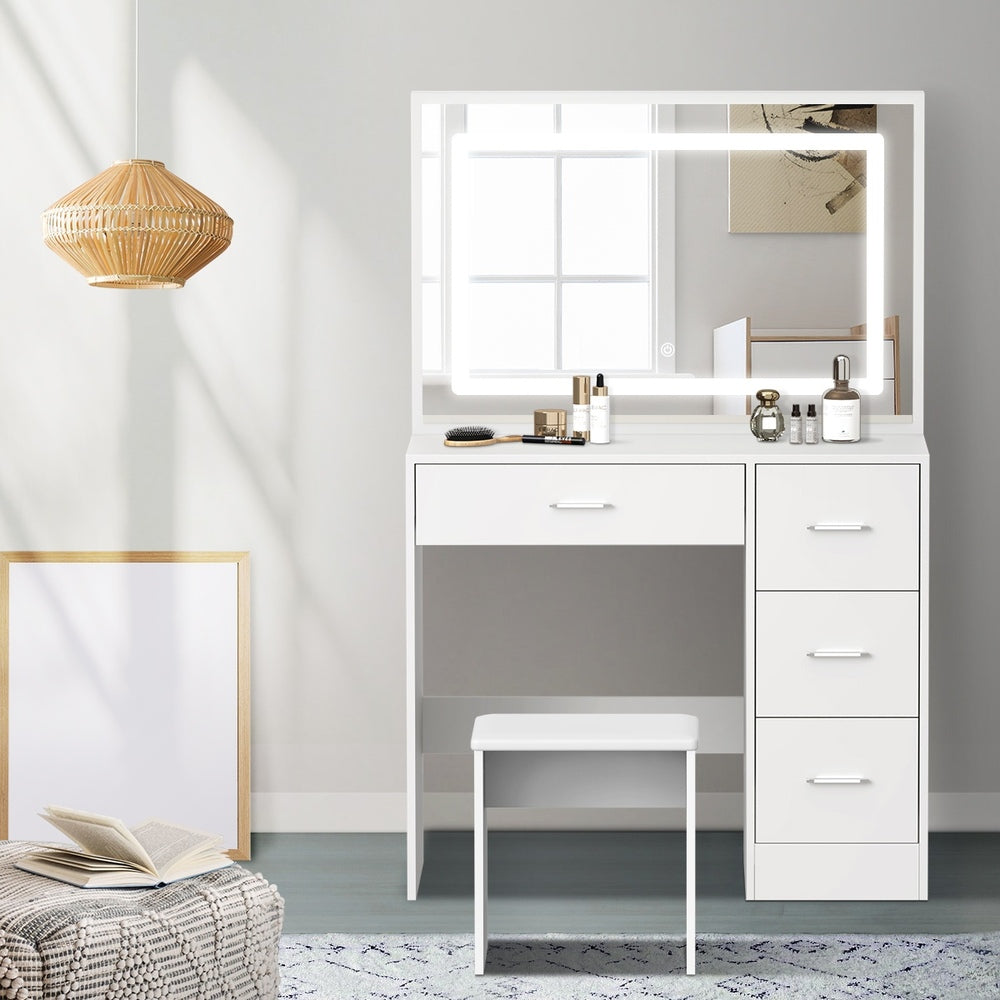 Oikiture Dressing Table Stool Set Large Mirror LED Light White-Dressing Table-PEROZ Accessories
