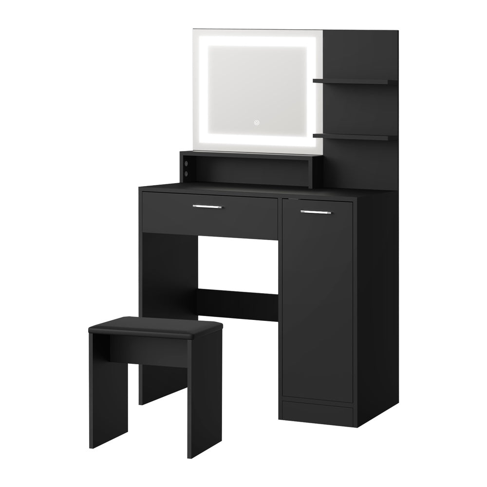 Oikiture Dressing Table Stool Set LED Light Large Cabinet Black-Dressing Table-PEROZ Accessories